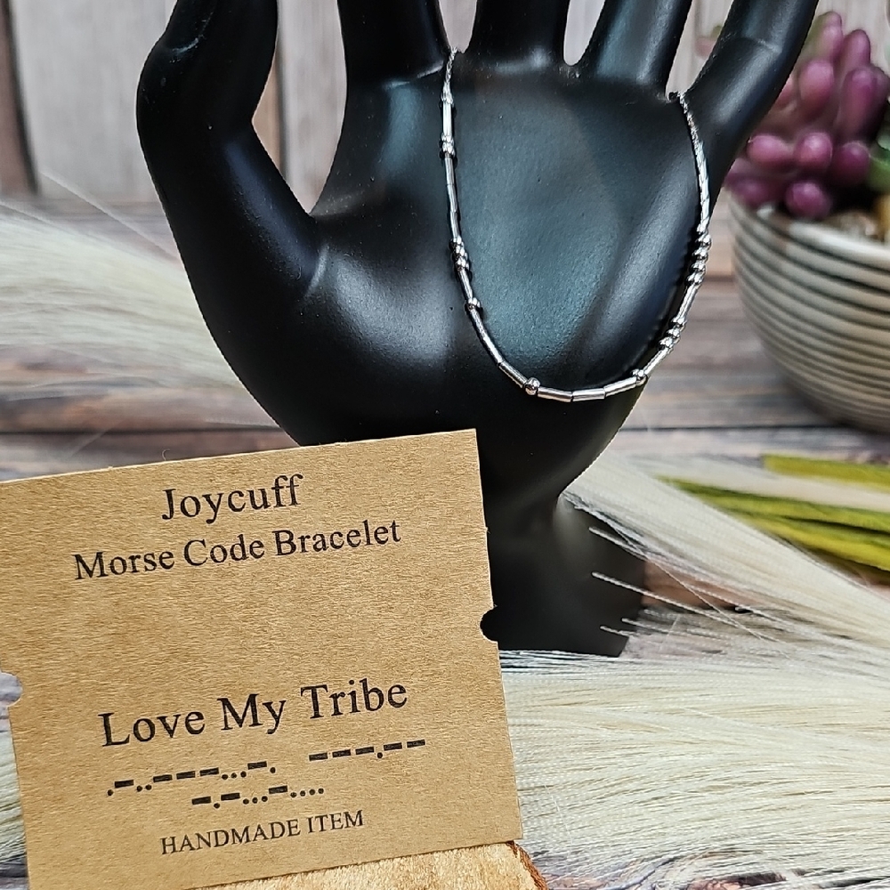 NEW JOYCUFF SILVER MORSE CODE LOVE MY TRIBE BRACELET
